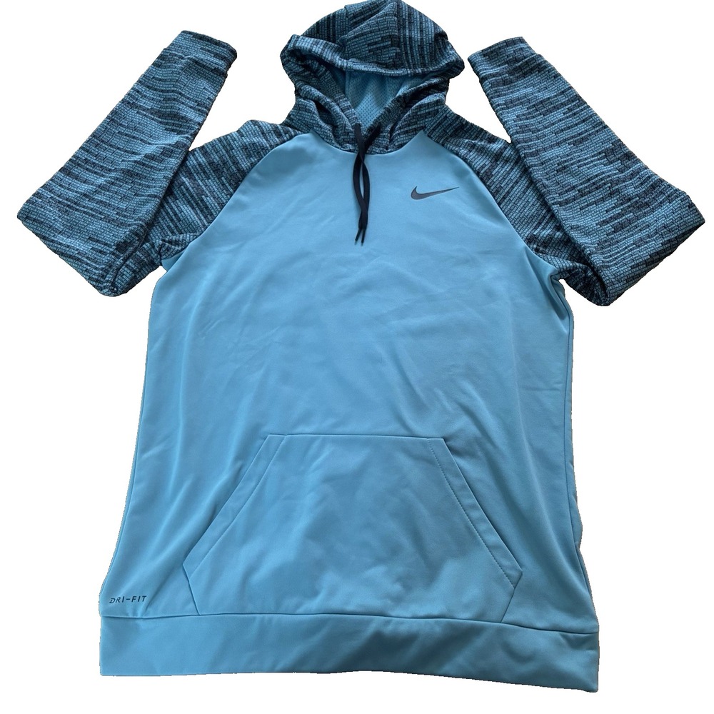 Nike Dri-FIT Therma Hoodie Mens LT Light Blue‎ Teal Training Jacket Swosh NWOT